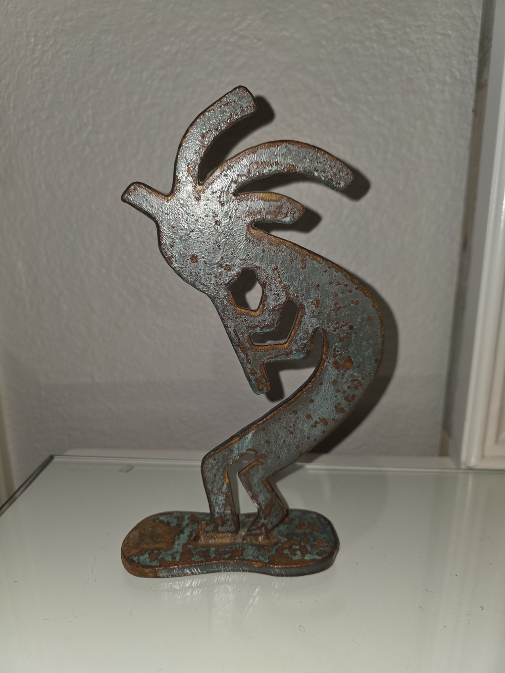 Southwestern Kokopelli Metal Figurine in Teal and Rust